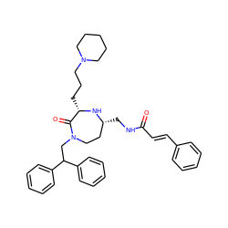 O=C(/C=C/c1ccccc1)NC[C@@H]1CCN(CC(c2ccccc2)c2ccccc2)C(=O)[C@H](CCCN2CCCCC2)N1 ZINC000118686443