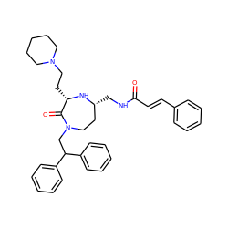 O=C(/C=C/c1ccccc1)NC[C@@H]1CCN(CC(c2ccccc2)c2ccccc2)C(=O)[C@H](CCN2CCCCC2)N1 ZINC000118685005