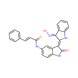 O=C(/C=C/c1ccccc1)Nc1ccc2c(c1)/C(=C1/Nc3ccccc3/C1=N\O)C(=O)N2 ZINC000653851567