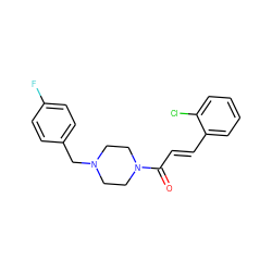 O=C(/C=C/c1ccccc1Cl)N1CCN(Cc2ccc(F)cc2)CC1 ZINC000042922069