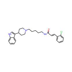 O=C(/C=C/c1ccccc1Cl)NCCCCCN1CCC(c2c[nH]c3ccccc23)CC1 ZINC000029483965