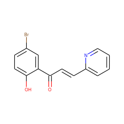 O=C(/C=C/c1ccccn1)c1cc(Br)ccc1O ZINC000004733624