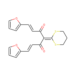 O=C(/C=C/c1ccco1)C(C(=O)/C=C/c1ccco1)=C1SCCCS1 ZINC000001083132