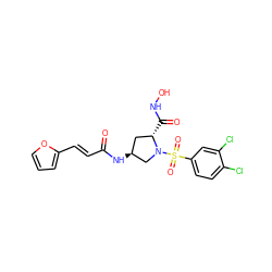 O=C(/C=C/c1ccco1)N[C@H]1C[C@H](C(=O)NO)N(S(=O)(=O)c2ccc(Cl)c(Cl)c2)C1 ZINC000084687659