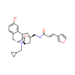 O=C(/C=C/c1ccoc1)NC[C@@]12CC[C@@]3(O1)[C@H]1Cc4ccc(O)cc4[C@@]3(CCN1CC1CC1)C2 ZINC000101396350