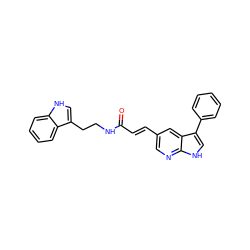 O=C(/C=C/c1cnc2[nH]cc(-c3ccccc3)c2c1)NCCc1c[nH]c2ccccc12 ZINC001772636169