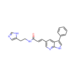 O=C(/C=C/c1cnc2[nH]cc(-c3ccccc3)c2c1)NCCc1cnc[nH]1 ZINC001772578692