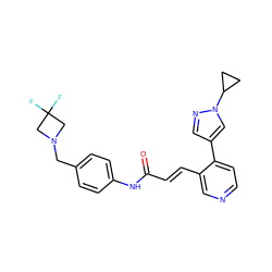 O=C(/C=C/c1cnccc1-c1cnn(C2CC2)c1)Nc1ccc(CN2CC(F)(F)C2)cc1 ZINC001560403847