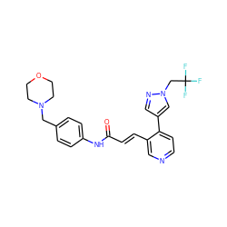 O=C(/C=C/c1cnccc1-c1cnn(CC(F)(F)F)c1)Nc1ccc(CN2CCOCC2)cc1 ZINC001772612124