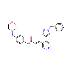 O=C(/C=C/c1cnccc1-c1cnn(Cc2ccccc2)c1)Nc1ccc(CN2CCOCC2)cc1 ZINC001772638732