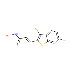 O=C(/C=C/c1sc2cc(F)ccc2c1Cl)NO ZINC000103262587