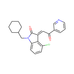 O=C(/C=C1/C(=O)N(CC2CCCCC2)c2cccc(Cl)c21)c1cccnc1 ZINC000101412712