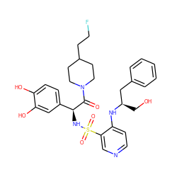 O=C([C@@H](NS(=O)(=O)c1cnccc1N[C@H](CO)Cc1ccccc1)c1ccc(O)c(O)c1)N1CCC(CCF)CC1 ZINC000036093440