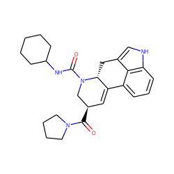 O=C([C@@H]1C=C2c3cccc4[nH]cc(c34)C[C@H]2N(C(=O)NC2CCCCC2)C1)N1CCCC1 ZINC000072178008