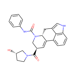 O=C([C@@H]1C=C2c3cccc4[nH]cc(c34)C[C@H]2N(C(=O)Nc2ccccc2)C1)N1CC[C@H](O)C1 ZINC000072177901