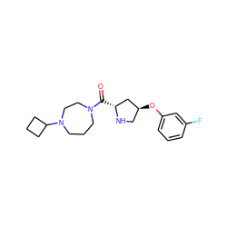 O=C([C@@H]1C[C@@H](Oc2cccc(F)c2)CN1)N1CCCN(C2CCC2)CC1 ZINC000049125921