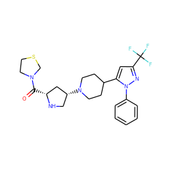 O=C([C@@H]1C[C@H](N2CCC(c3cc(C(F)(F)F)nn3-c3ccccc3)CC2)CN1)N1CCSC1 ZINC000095607136