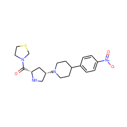 O=C([C@@H]1C[C@H](N2CCC(c3ccc([N+](=O)[O-])cc3)CC2)CN1)N1CCSC1 ZINC000028889082