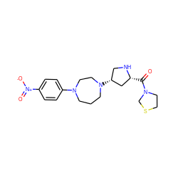 O=C([C@@H]1C[C@H](N2CCCN(c3ccc([N+](=O)[O-])cc3)CC2)CN1)N1CCSC1 ZINC000028889084