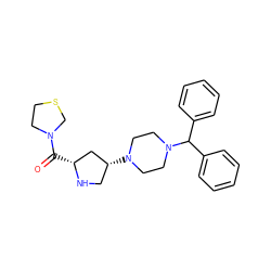 O=C([C@@H]1C[C@H](N2CCN(C(c3ccccc3)c3ccccc3)CC2)CN1)N1CCSC1 ZINC000028889007