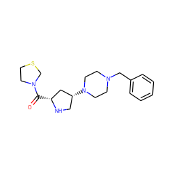 O=C([C@@H]1C[C@H](N2CCN(Cc3ccccc3)CC2)CN1)N1CCSC1 ZINC000028889001