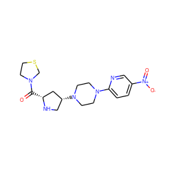 O=C([C@@H]1C[C@H](N2CCN(c3ccc([N+](=O)[O-])cn3)CC2)CN1)N1CCSC1 ZINC000028889115