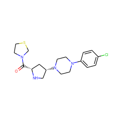 O=C([C@@H]1C[C@H](N2CCN(c3ccc(Cl)cc3)CC2)CN1)N1CCSC1 ZINC000028889024