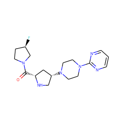O=C([C@@H]1C[C@H](N2CCN(c3ncccn3)CC2)CN1)N1CC[C@@H](F)C1 ZINC000040899943