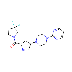 O=C([C@@H]1C[C@H](N2CCN(c3ncccn3)CC2)CN1)N1CCC(F)(F)C1 ZINC000023247686