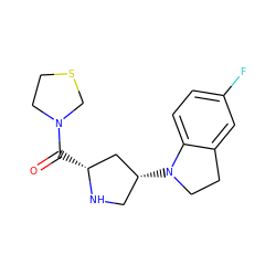 O=C([C@@H]1C[C@H](N2CCc3cc(F)ccc32)CN1)N1CCSC1 ZINC000028640511