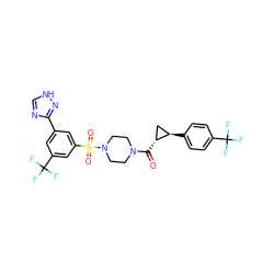 O=C([C@@H]1C[C@H]1c1ccc(C(F)(F)F)cc1)N1CCN(S(=O)(=O)c2cc(-c3nc[nH]n3)cc(C(F)(F)F)c2)CC1 ZINC000042922156