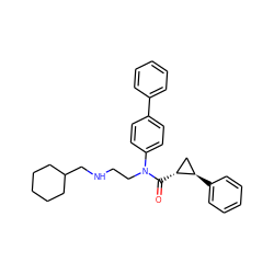 O=C([C@@H]1C[C@H]1c1ccccc1)N(CCNCC1CCCCC1)c1ccc(-c2ccccc2)cc1 ZINC000299869527