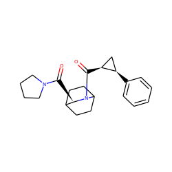 O=C([C@@H]1C2CCC(CC2)N1C(=O)[C@H]1C[C@H]1c1ccccc1)N1CCCC1 ZINC000026482067