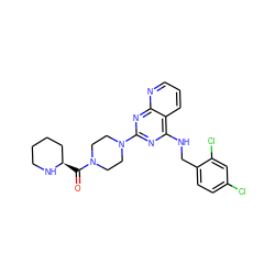 O=C([C@@H]1CCCCN1)N1CCN(c2nc(NCc3ccc(Cl)cc3Cl)c3cccnc3n2)CC1 ZINC000028817856