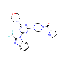 O=C([C@@H]1CCCN1)N1CCN(c2nc(N3CCOCC3)nc(-n3c(C(F)F)nc4ccccc43)n2)CC1 ZINC000095584254