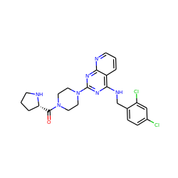 O=C([C@@H]1CCCN1)N1CCN(c2nc(NCc3ccc(Cl)cc3Cl)c3cccnc3n2)CC1 ZINC000028817858