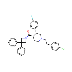 O=C([C@@H]1CCN(CCc2ccc(Cl)cc2)C[C@H]1c1ccc(F)cc1)N1CC(c2ccccc2)(c2ccccc2)C1 ZINC000169306840