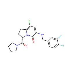 O=C([C@@H]1CCc2c(Cl)cc(NCc3ccc(F)c(F)c3)c(=O)n21)N1CCCC1 ZINC000040918913