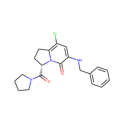 O=C([C@@H]1CCc2c(Cl)cc(NCc3ccccc3)c(=O)n21)N1CCCC1 ZINC000040918948