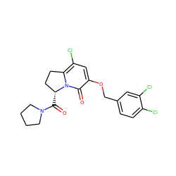 O=C([C@@H]1CCc2c(Cl)cc(OCc3ccc(Cl)c(Cl)c3)c(=O)n21)N1CCCC1 ZINC000040408751