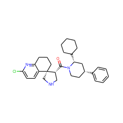 O=C([C@@H]1CNC[C@]12CCCc1nc(Cl)ccc12)N1CC[C@@H](c2ccccc2)C[C@H]1C1CCCCC1 ZINC000073221381