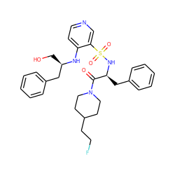 O=C([C@H](Cc1ccccc1)NS(=O)(=O)c1cnccc1N[C@H](CO)Cc1ccccc1)N1CCC(CCF)CC1 ZINC000027109732