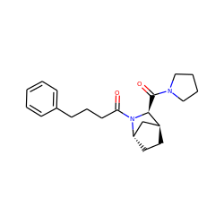 O=C([C@H]1[C@H]2CC[C@@H](C2)N1C(=O)CCCc1ccccc1)N1CCCC1 ZINC000100771247