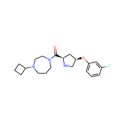 O=C([C@H]1C[C@@H](Oc2cccc(F)c2)CN1)N1CCCN(C2CCC2)CC1 ZINC000049089559