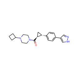 O=C([C@H]1C[C@@H]1c1ccc(-c2cn[nH]c2)cc1)N1CCN(C2CCC2)CC1 ZINC000113838425