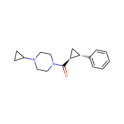 O=C([C@H]1C[C@@H]1c1ccccc1)N1CCN(C2CC2)CC1 ZINC000113831638