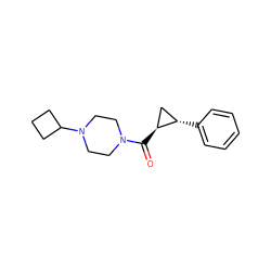 O=C([C@H]1C[C@@H]1c1ccccc1)N1CCN(C2CCC2)CC1 ZINC000043202992