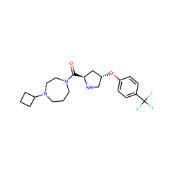 O=C([C@H]1C[C@H](Oc2ccc(C(F)(F)F)cc2)CN1)N1CCCN(C2CCC2)CC1 ZINC000049088296