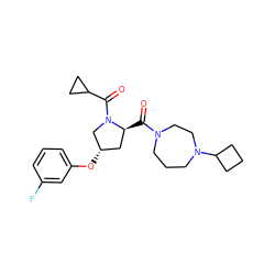 O=C([C@H]1C[C@H](Oc2cccc(F)c2)CN1C(=O)C1CC1)N1CCCN(C2CCC2)CC1 ZINC000049783698