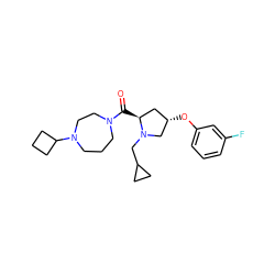 O=C([C@H]1C[C@H](Oc2cccc(F)c2)CN1CC1CC1)N1CCCN(C2CCC2)CC1 ZINC000049067055